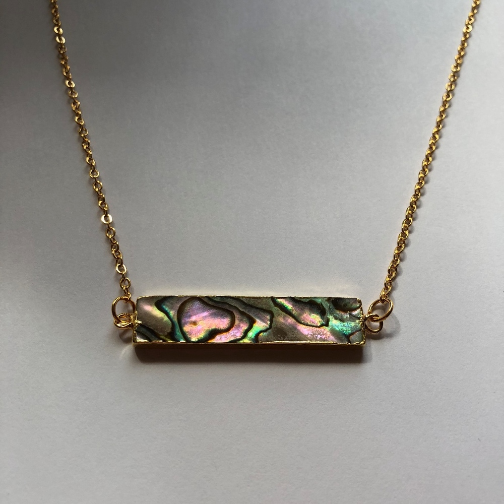 NATURAL ABALONE (PAUA) SHELL BAR NECKLACE - GOLD